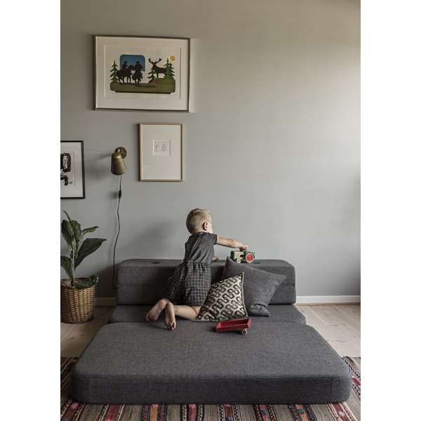 byKlipKlap 3 - fold sofa, 140 cm blågrå m grå knap