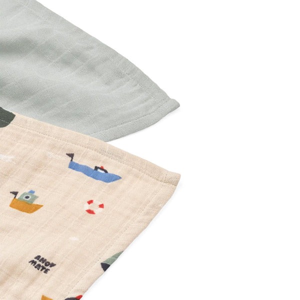 2 - Pak Lewis Muslin Stofbleer i Sailing/Dove Blue Mix