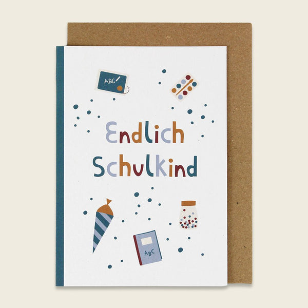 Klappkarte Malkasten, Türkis - Endlich Schulkind