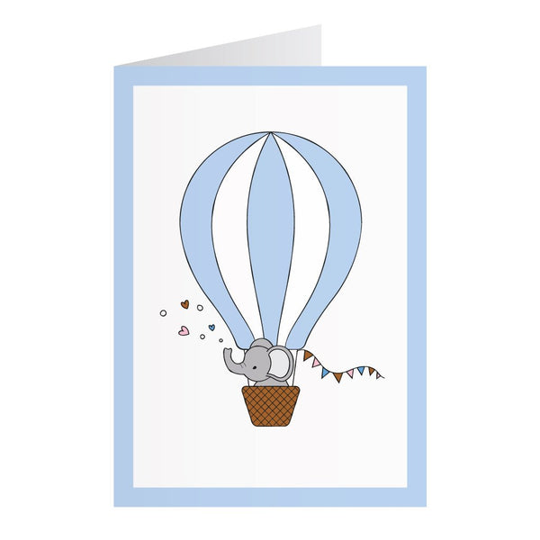 Kort Med Elefant I Luftballon Blå (A6)