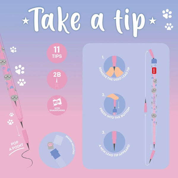 Legami Take A Tip, Blyant Med Flere Stifter - Kitty