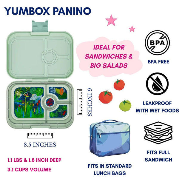 Panino Madkasse med 4 Rum i Sage Green/Jungle Tray
