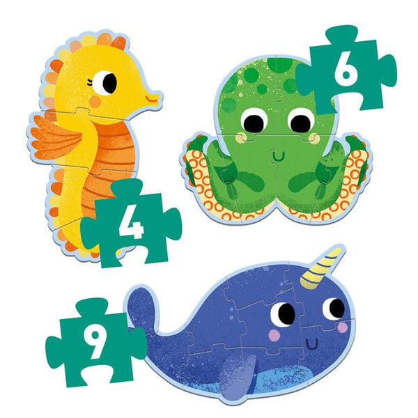 Primo Puslespil med Havets Dyr (4+6+9 brikker)