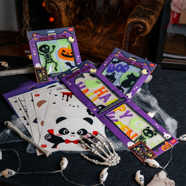 Selvlysende Halloween Gel Stickers med Skelet