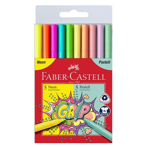 Faber - Castell grip tusser, 10 stk - neon og pastel