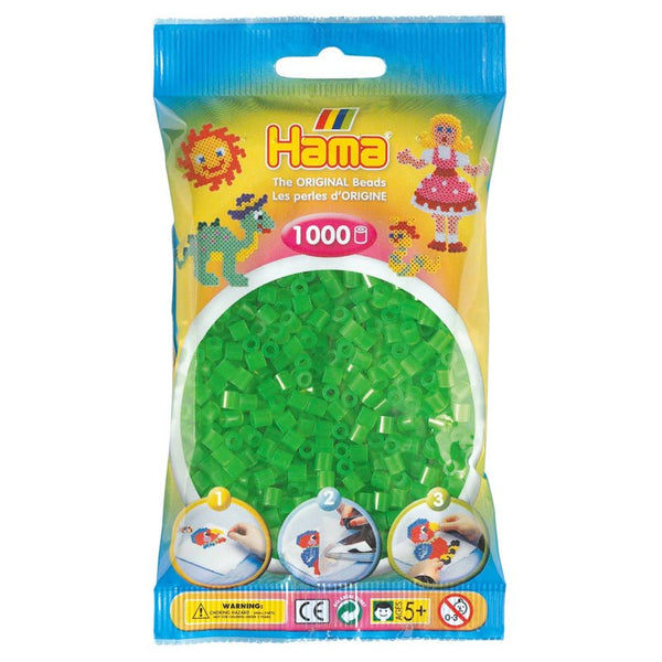 Hama perler 1000 stk neon grøn transparent, frv 37