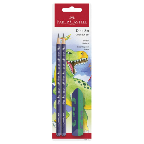 Faber - Castell 2 Blyanter + Viskelæder, Dinosaur
