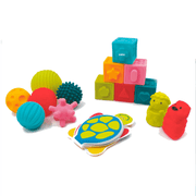 Ludi legesæt med bolde, klodser, badefigurer og - bog