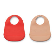 Liewood 2 - pak silikone hagesmæk, cat - apple red/tuscany rose