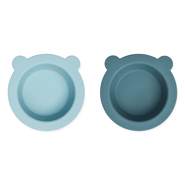 Liewood 2 - pak silikone skål, sea blue/whale blue