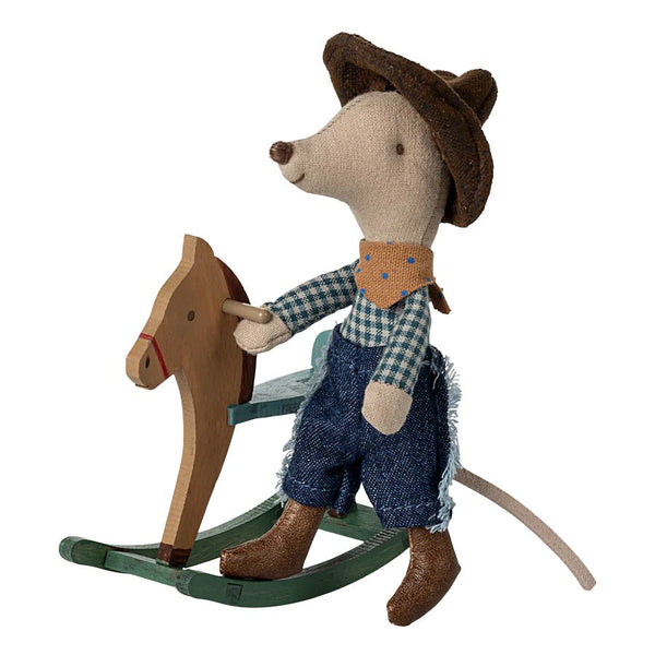 Maileg lillebror cowboymus på gyngehest