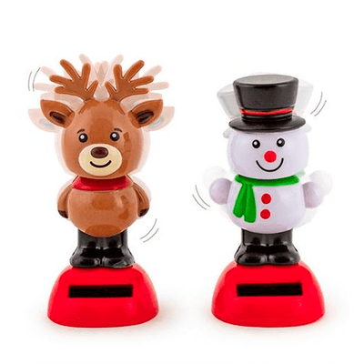 Tanzende Solarzellenfigur, Schneemann und Rentier
