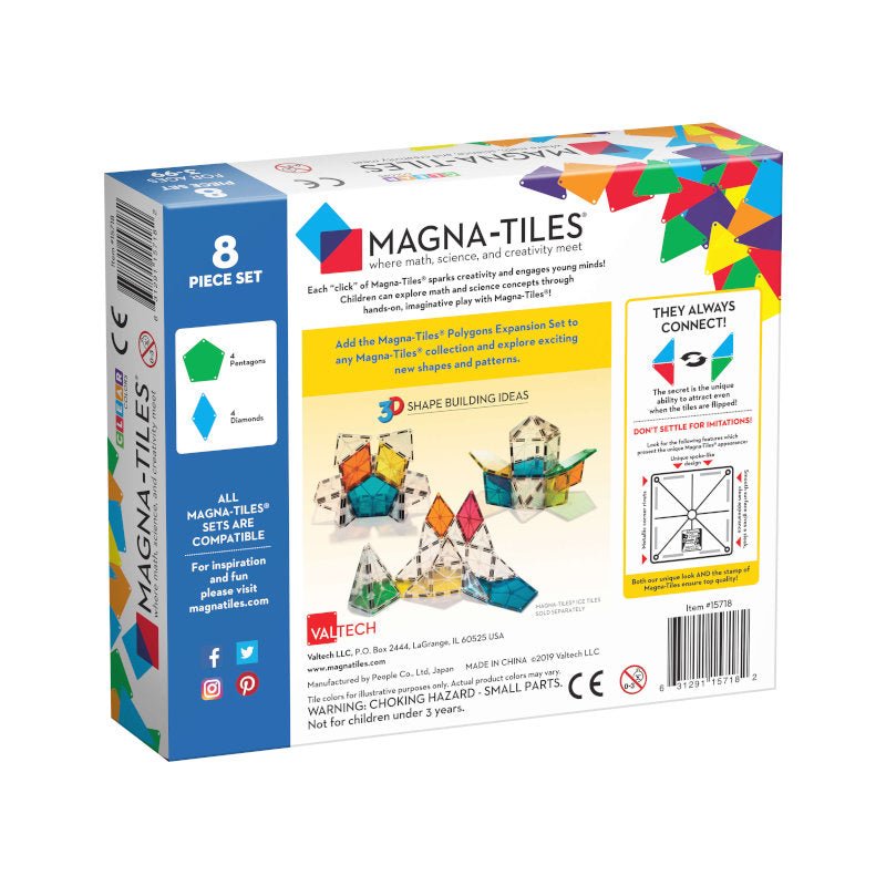 Magna - Tiles byggemagneter Polygons, clear - 8 dele