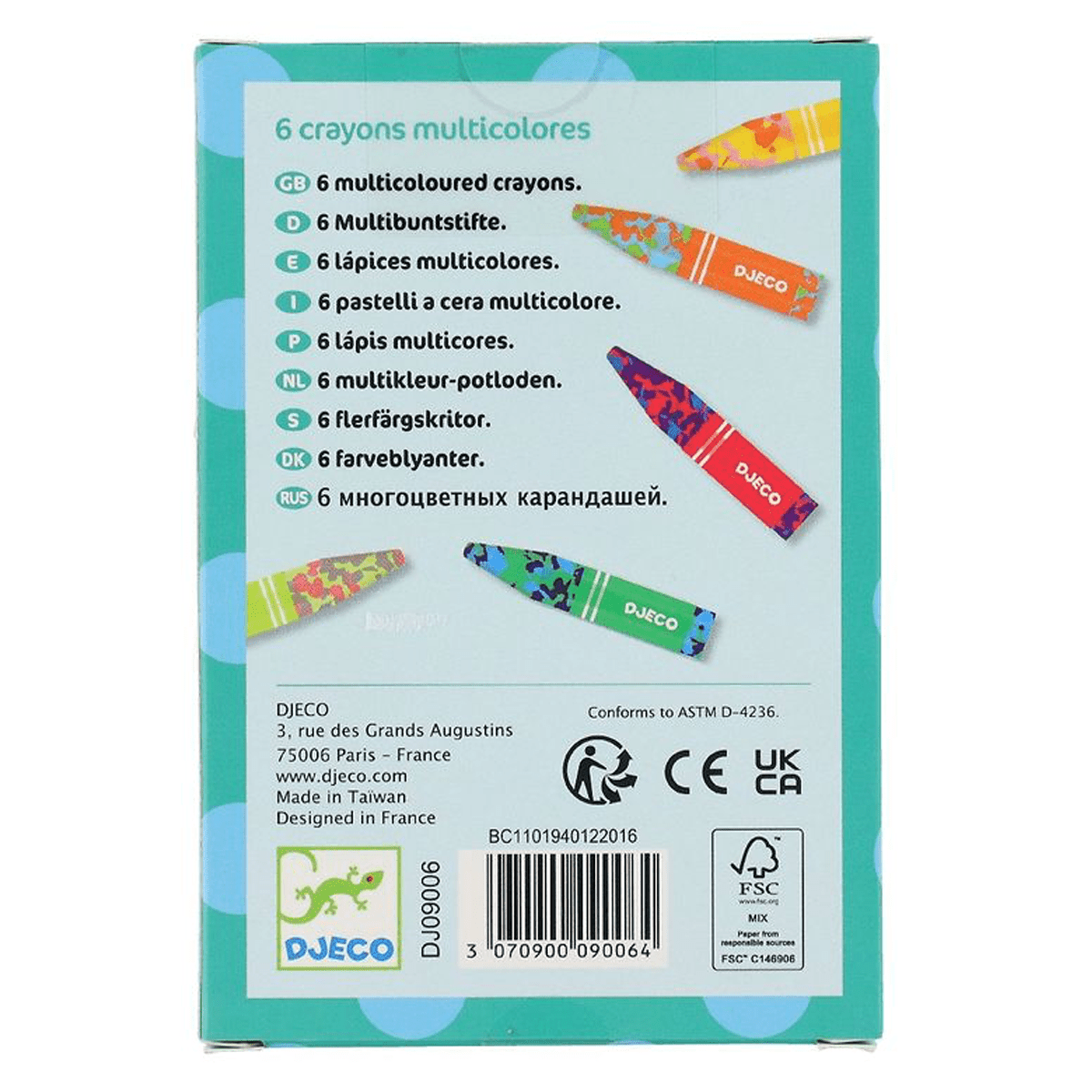 Djeco Fedtfarver, 6 multi farver