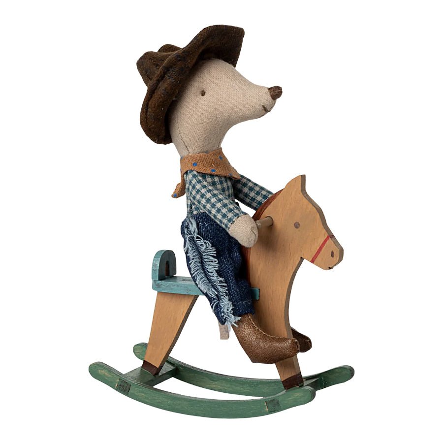 Maileg lillebror cowboymus på gyngehest