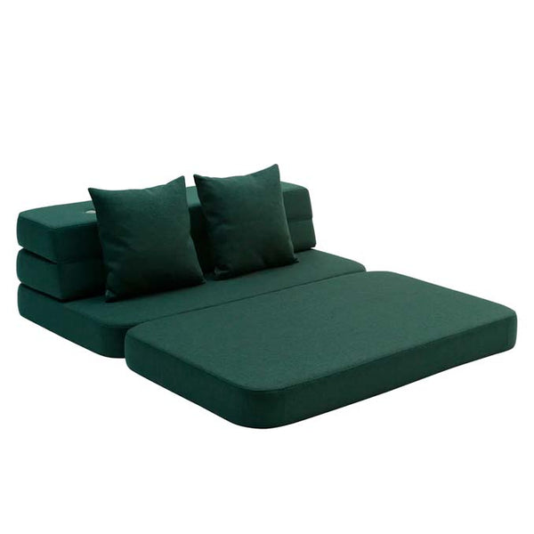 by KlipKlap 3 Fold sofa dyb grøn med lys grøn knap