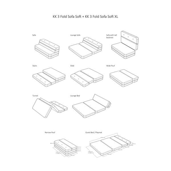 byKlipKlap 3 - fold sofa, 140 cm multigrå m grå knap