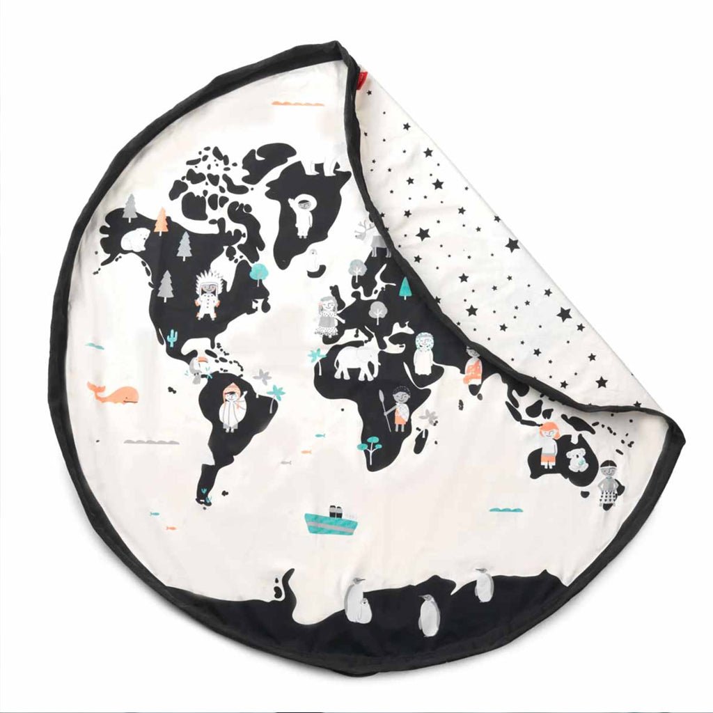 2-I-1 Noomad Worldmap/Stars Legetæppe & Opbevaring