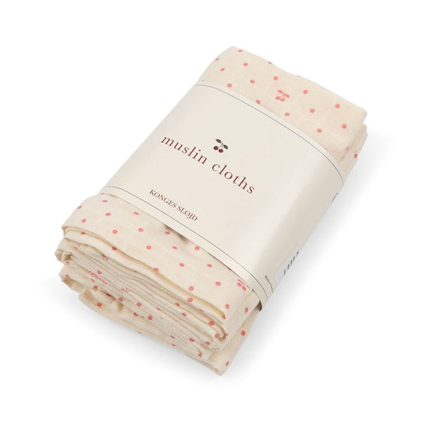 3-Pak Muslin Stofbleer i Cherry Dot