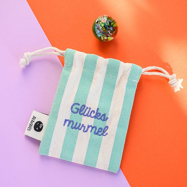 Glücksmurmel Aus Muranoglas, Mint Mit Konfetti - Steinchen