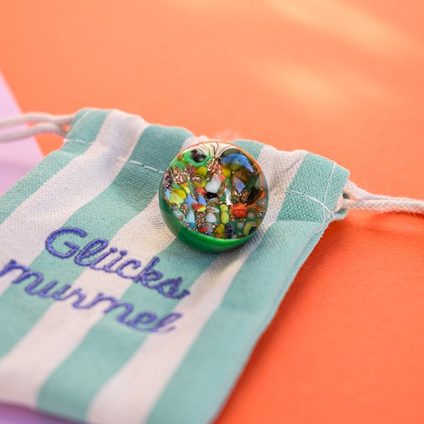 Glücksmurmel Aus Muranoglas, Mint Mit Konfetti - Steinchen