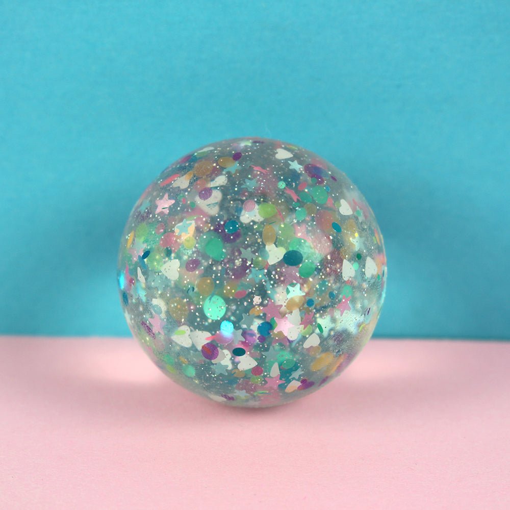 Flummiball Mit Konfetti, Sterne/Herzen/Glitzer Pastel
