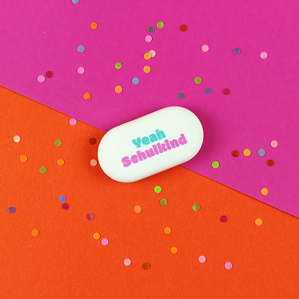 Radiergummi Oval "Yeah Schulkind", Pink/Blau