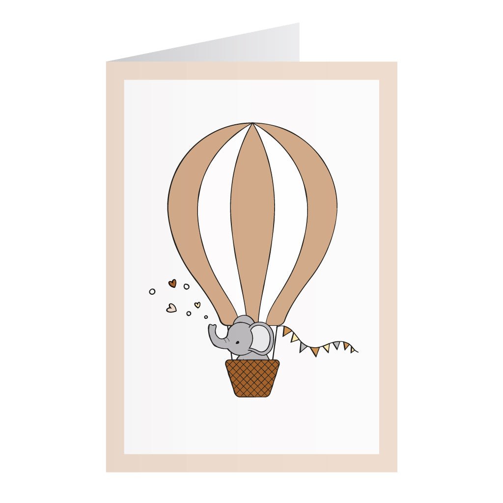 Kort Med Elefant I Luftballon Beige (A6)