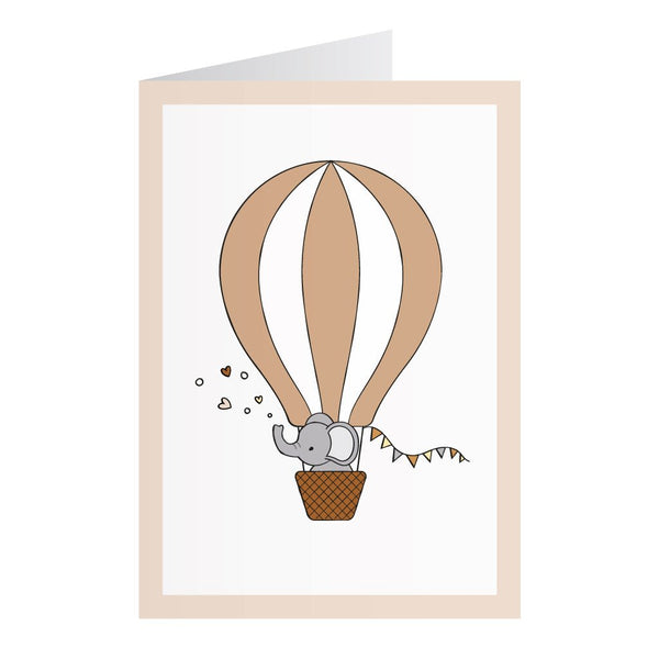 Kort Med Elefant I Luftballon Beige (A6)