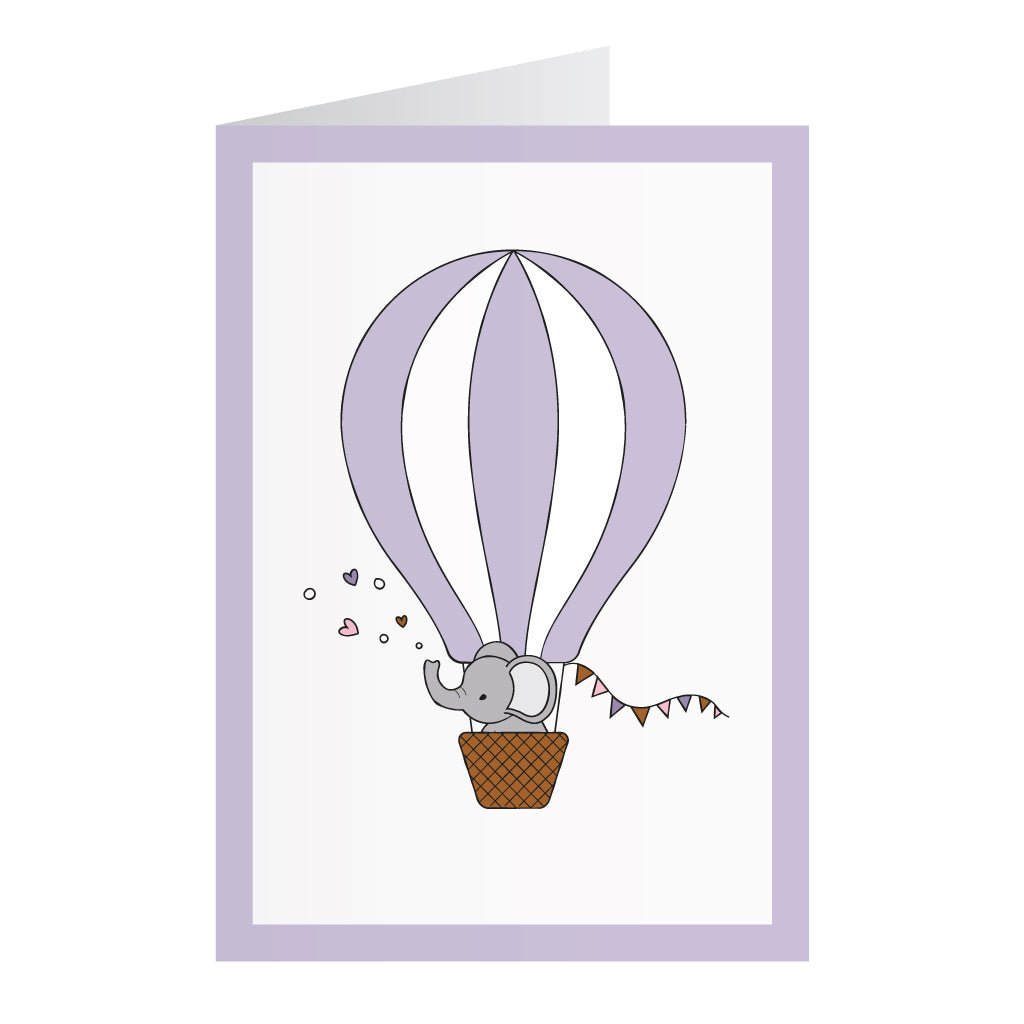 Kort Med Elefant I Luftballon Lilla (A6)