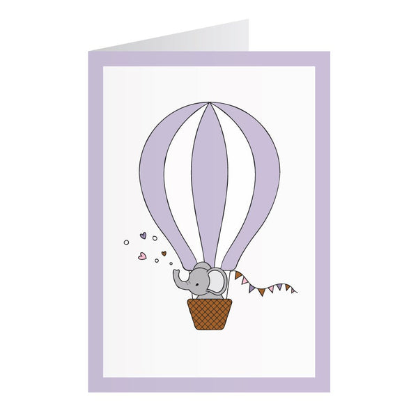 Kort Med Elefant I Luftballon Lilla (A6)