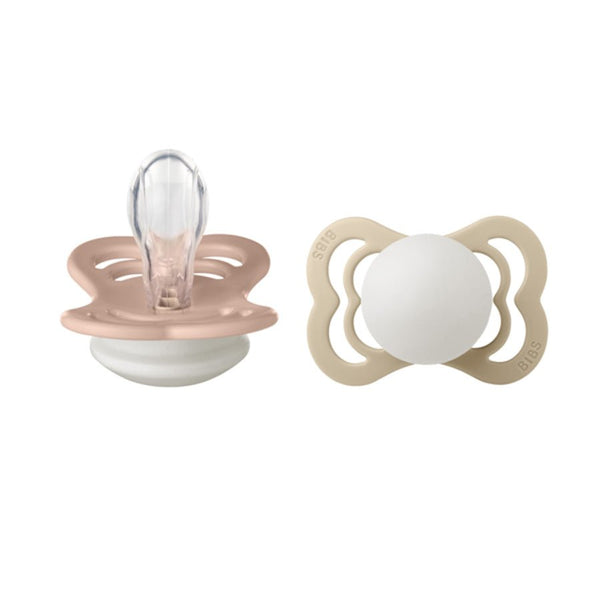 Bibs Supreme 2 - Pak Silicone Sut, Str 1 - Blush GLOW/Vanilla GLOW