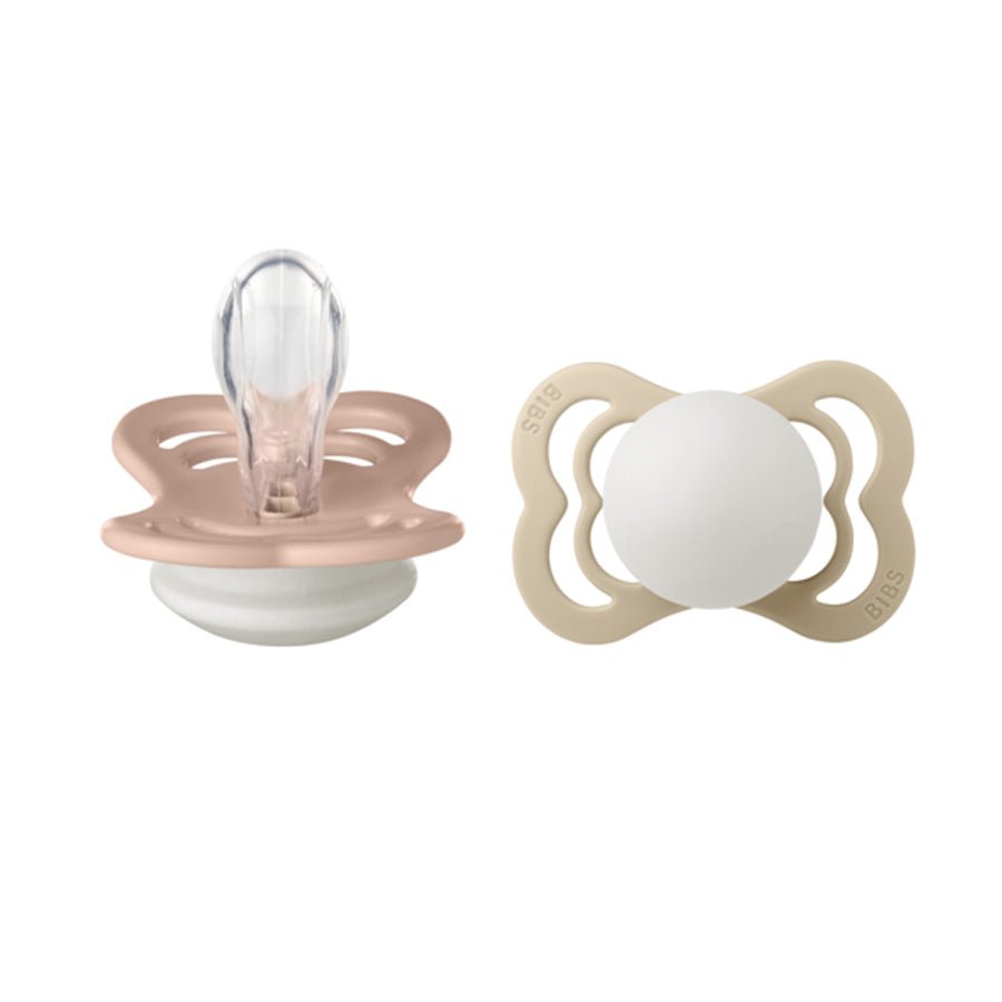 Bibs Supreme 2 - Pak Silicone Sut, Str 1 - Blush GLOW/Vanilla GLOW
