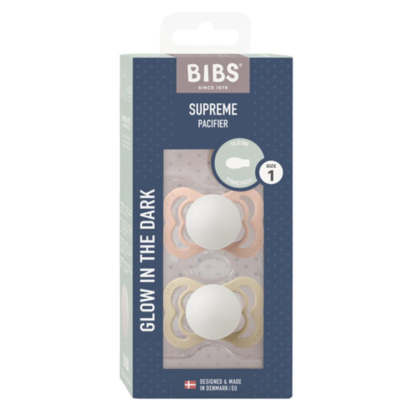 Bibs Supreme 2 - Pak Silicone Sut, Str 1 - Blush GLOW/Vanilla GLOW
