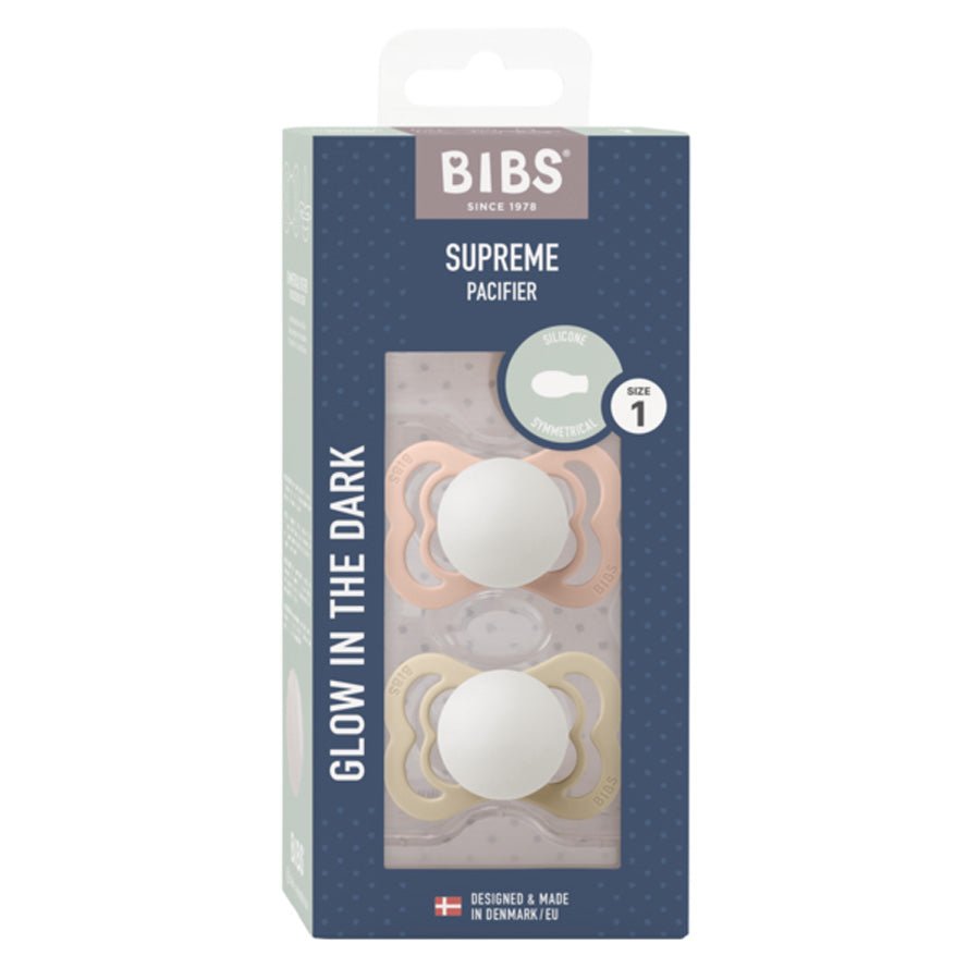 Bibs Supreme 2 - Pak Silicone Sut, Str 1 - Blush GLOW/Vanilla GLOW