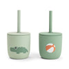 2-er-Pack Silikonbecher mit Strohhalm Playground Green