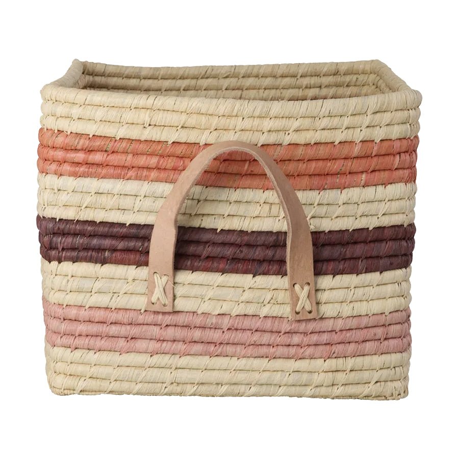 Firkantet Raffia Kurv med Striper i Rosa