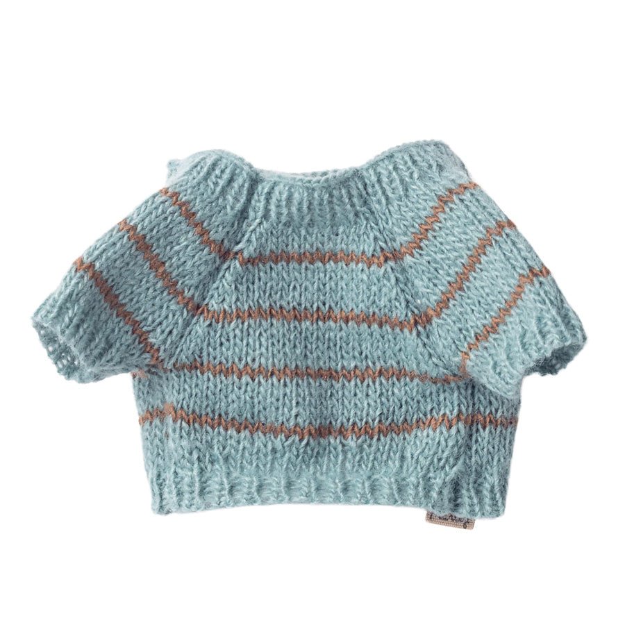 Lyseblå Strikket Sweater til Maileg Hvalp