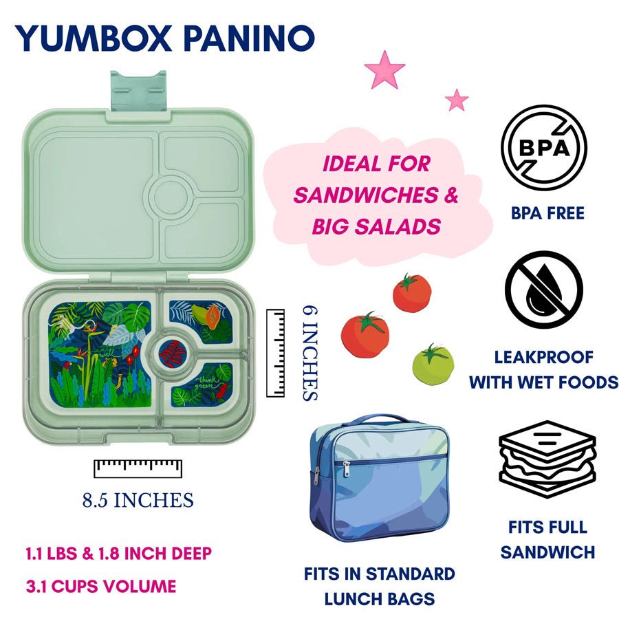 Panino Madkasse med 4 Rum i Sage Green/Jungle Tray
