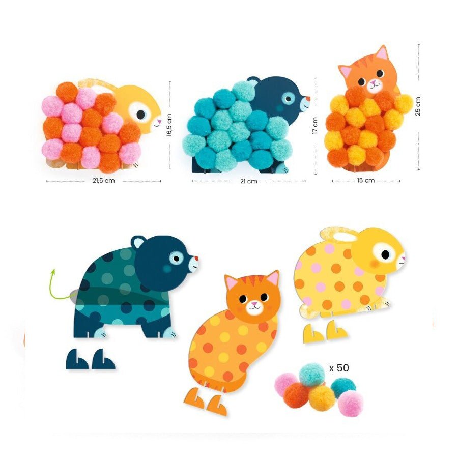 Pom - pom Collage med Dyr og Cirkler