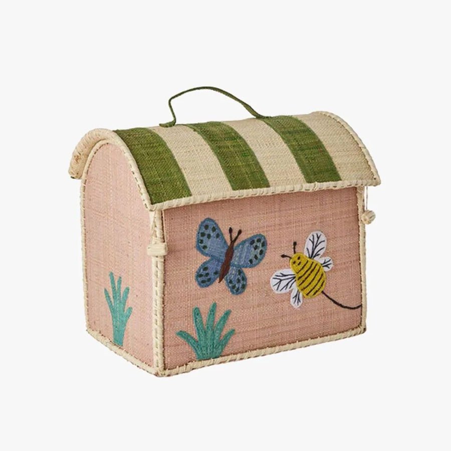 Raffia Opbevaringshus med Sommerfugl i Pink i Ekstra Lille
